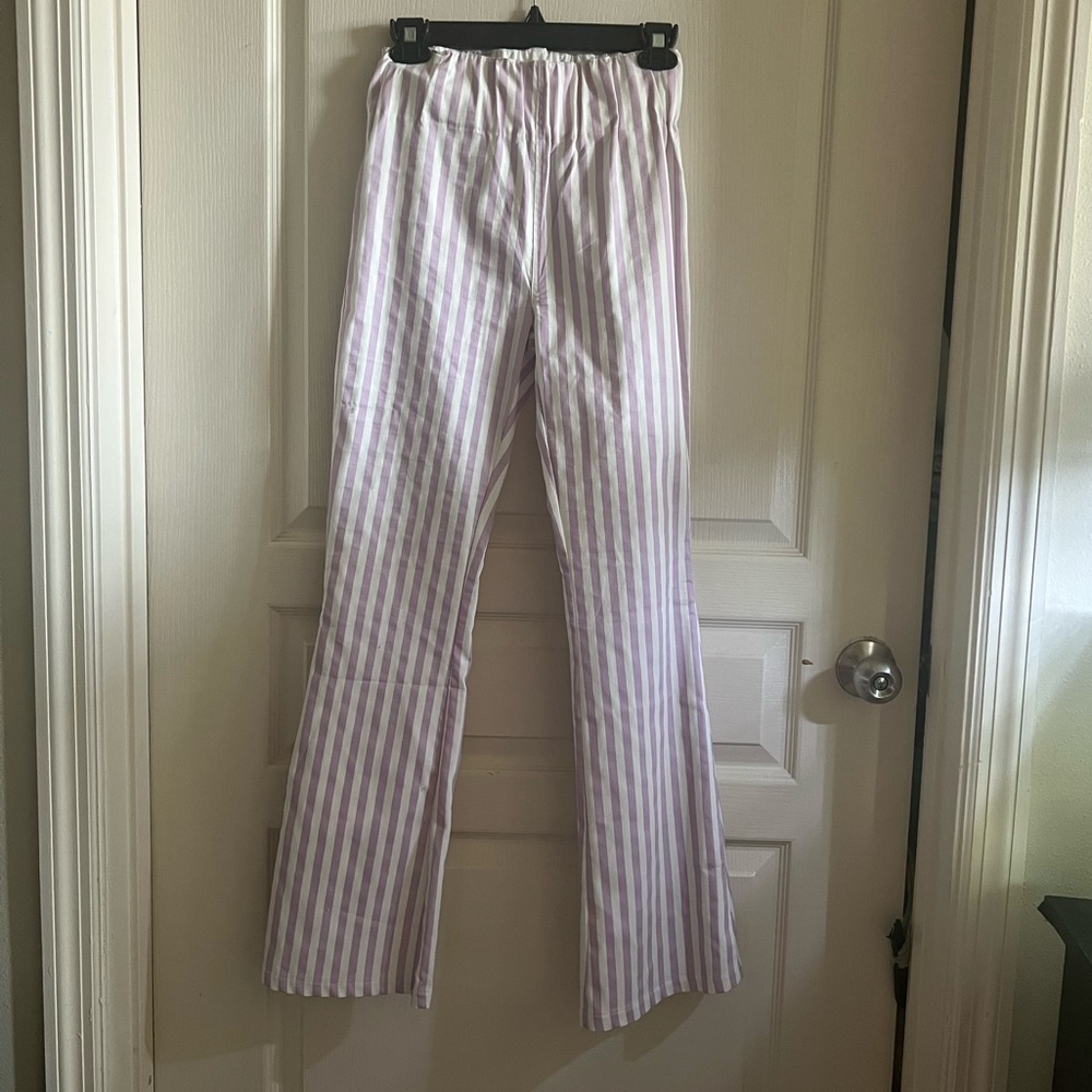 Purple and white flare pants
